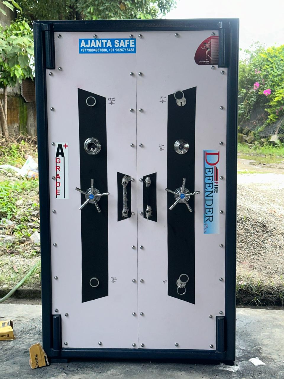 Open Ajanta safe showing adjustable shelves and inner locking drawers